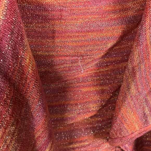 Cache Cardigan Sweater M Orange Pink Metallic Ruched Back Short Sleeve Striped - Picture 3 of 8